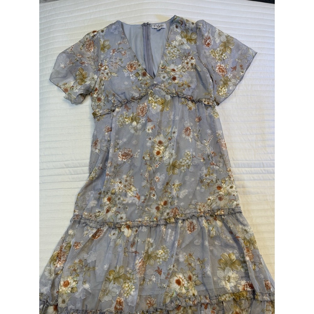 Polagram Light Blue Floral Long Sleeve Maxi Dress